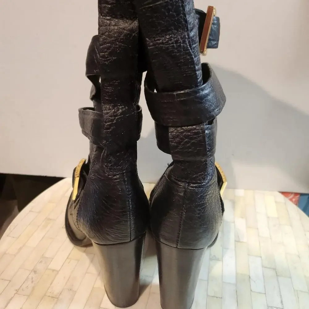 Tory Burch Jaden Black Pebbled Leather Boots